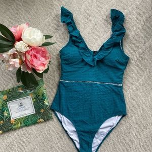 NWT Cupshe Teal Ruffled One-Piece Swimsuit